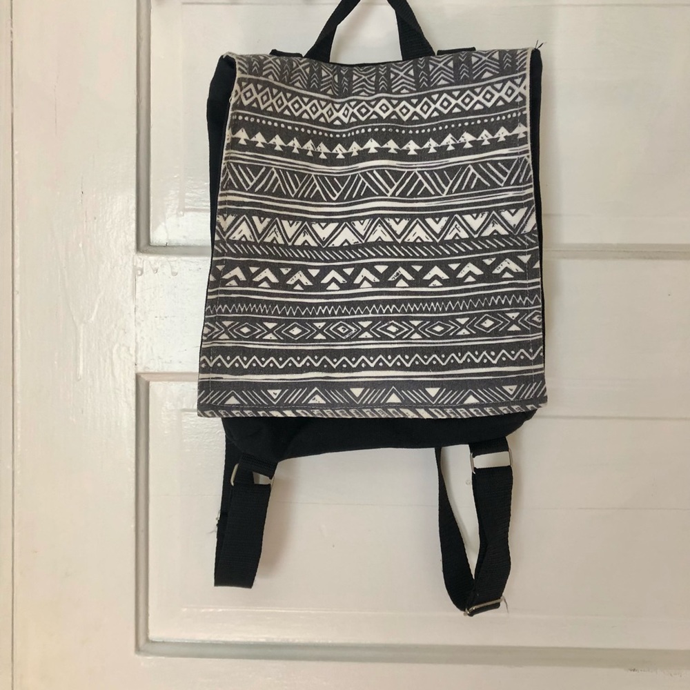 Handmade Canvas Flap Backpack (Black Pattern)